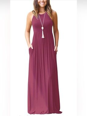 Women's Sleeveless Scoop Neck Maxi Dress in Plum Pink